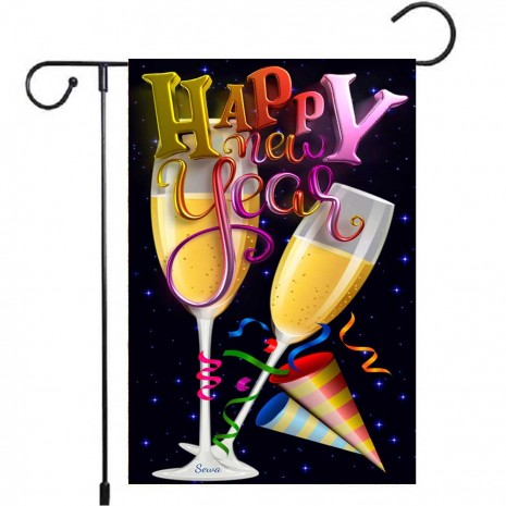 Happy New Year Yard Decoration Champagne Garden Flag