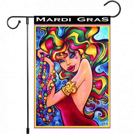 Girl Yard Decoration Mardi Gras Color Garden Flag