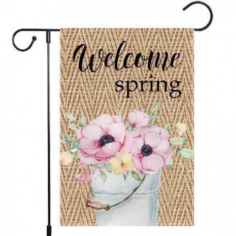 Yard Decorative Welcome Spring Pink Flower Garden Flag