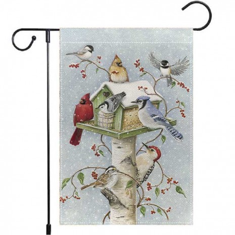 Birds Yard Decorative Birdhouse Winter Garden Flag