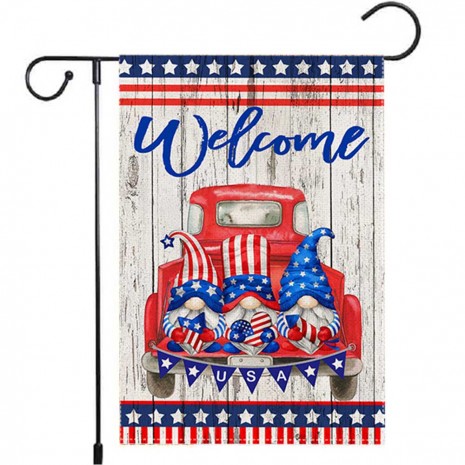 Dwarf Red Car Yard Decorative 4th of July Patriotic Garden Flag