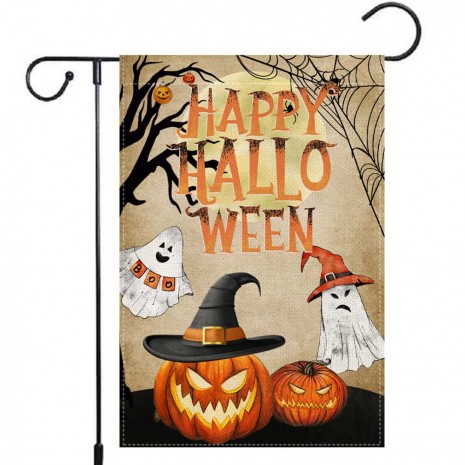 Yard Decoration Pumpkin Lamp Happy Halloween Garden Flag