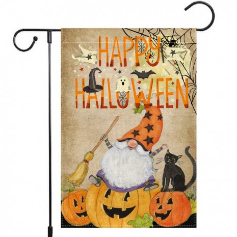 Dwarf Yard Decoration Pumpkin Happy Halloween Garden Flag