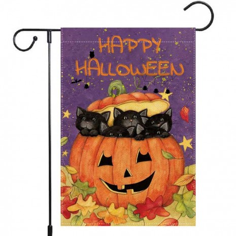 Cat Yard Decoration Happy Halloween Pumpkin Garden Flag