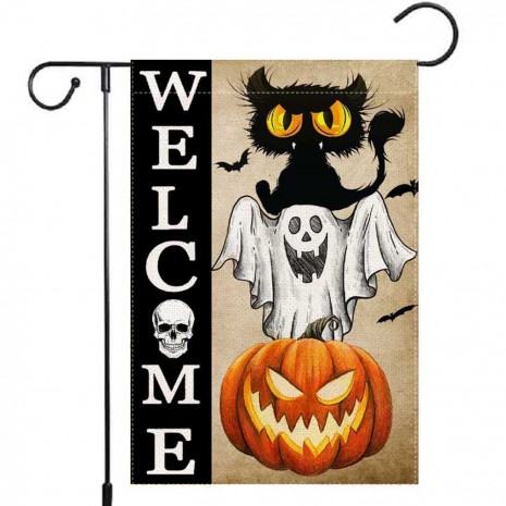 Black Cat Yard Decoration Halloween Pumpkin Garden Flag