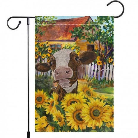 Flag Farm Garden Cows Sunflowers Yard Decoration