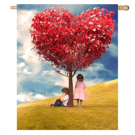 Tree Sky Valentine's Day Love House Flag