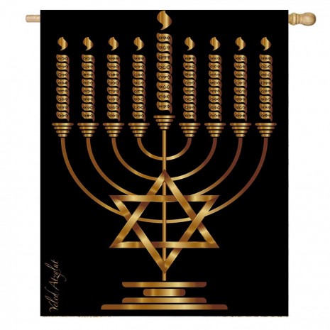 Black Home Decorative Happy Hanukkah House Flag