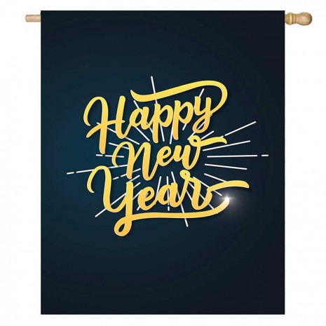 Happy New Year Dark Blue House Flag Home Decorative Flag