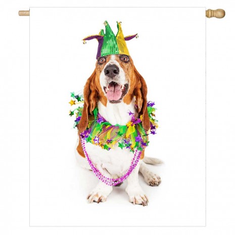 Dog Mardi Gras House Flag Home Decorative Flag