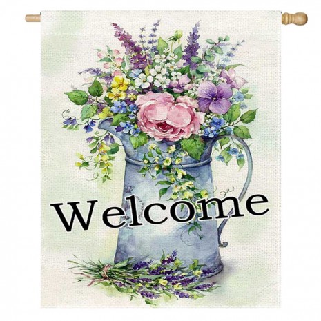 Flowers Yard Decorative Wellcome Spring House Flag