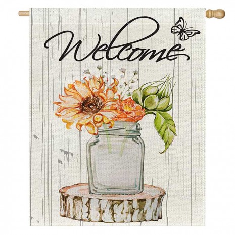 Welcome Spring Flowers Wood Floor Yard Decorative House Flag