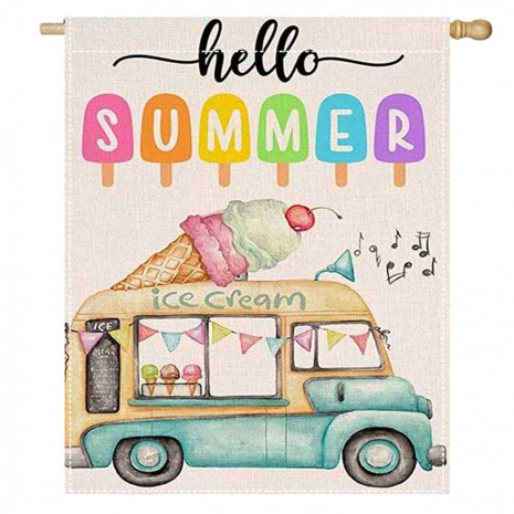 Ice Cream Car Home Decorative Hello Summer House Flag