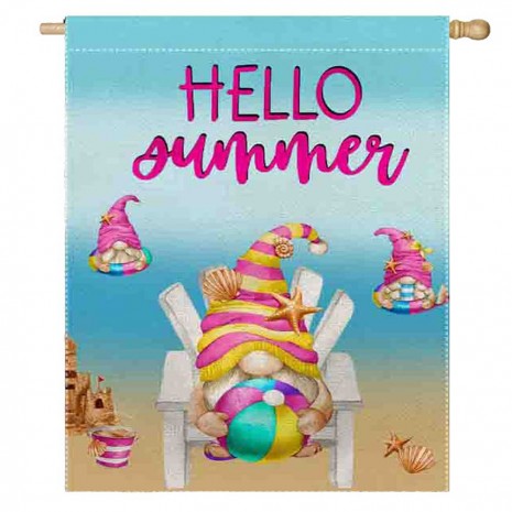 Gnomies Beach Home Decorative Hello Summer House Flag