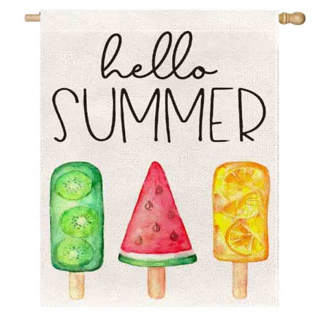 Home Decorative Hello Summer Fruit Ice Cream House Flag