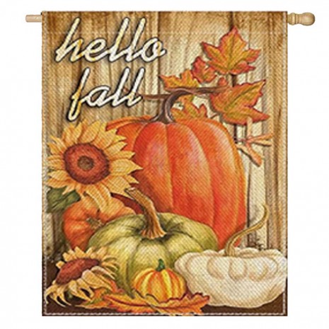 Hello Fall Pumpkin Sunflower Home Decorative House Flag