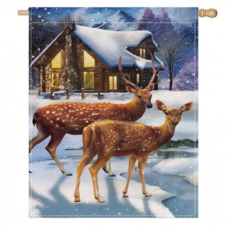 Cervus Nippon Snow Home Decorative Winter House Flag