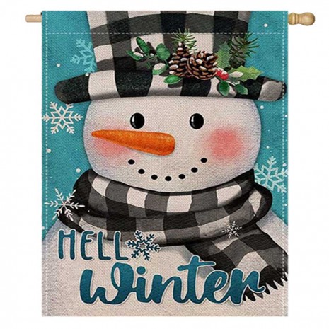 Hello Winter Home Decorative Snowmen House Flag