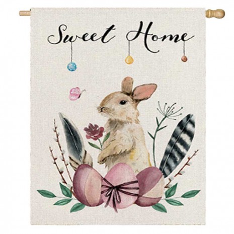 Sweet Home Bunny Egg Decorative Easter House Flag