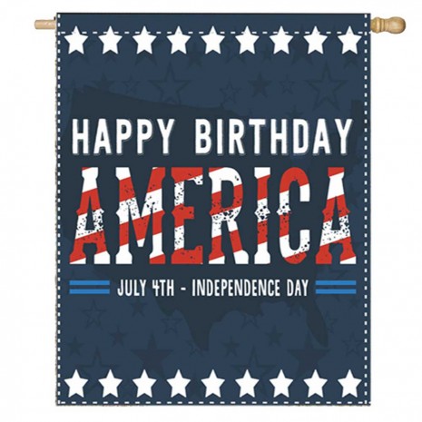 Happy Birthday American 4th of July Patriotic House Flag