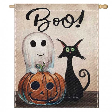 Pumpkin Home Decoration Black Cat Halloween House Flag