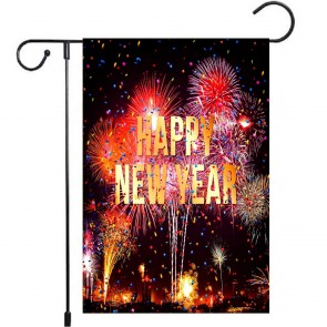 Happy New Year Yard Decoration Fireworks Garden Flag