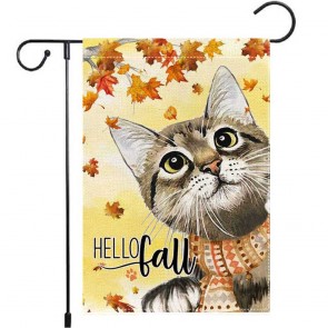 Cat Maple Leaf Yard Decorative Hello Fall Garden Flag