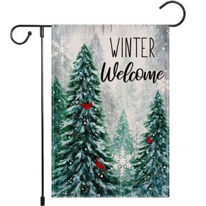Snow Pine Tree Yard Decorative Winter Welcome Garden Flag