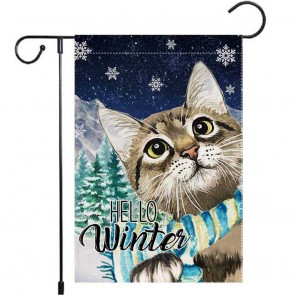 Cat Snowflakes Yard Decorative Hello Winter Garden Flag