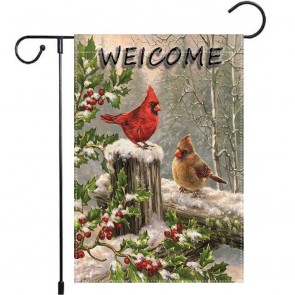 Birds Snow Yard Decorative Welcome Winter Garden Flag