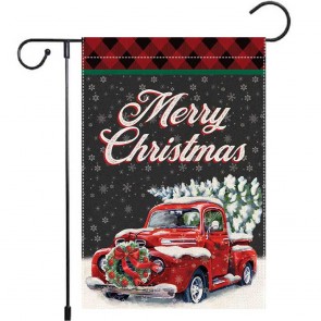 Red Car Yard Decorative Merry Christmas Garden Flag