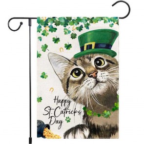 Cat Yard Decoration Green Hat St. Patrick's Day Garden Flag