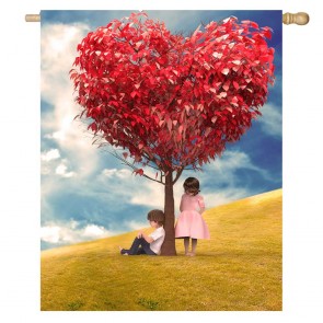 Tree Sky Valentine's Day Love House Flag