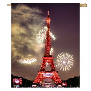 Eiffel Tower New Year Fireworks Night House Flag