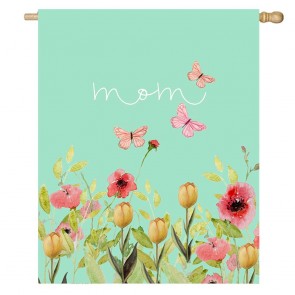 Mom Flowers Pink Butterfly Mother's Day House Flag