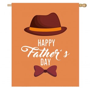 Hat Bow Tie Happy Father's Day Orange House Flag