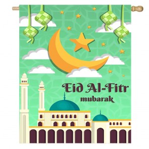 Home Decorative Mubarak Eid Al Fitr Moon House Flag