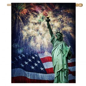 Fireworks Statue Of Liberty Patriotic House American Flag
