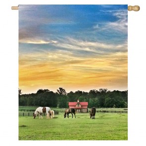 Horse Farm House Flag Grassland Home Decorative Flag