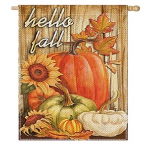 Hello Fall Pumpkin Sunflower Home Decorative House Flag