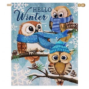 Owls Snowflakes Home Decorative Hello Winter House Flag