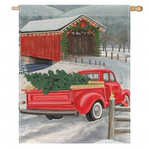 Red Car Snow Home Decorative Winter House Flag