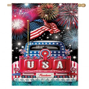 Fireworks Car Patriotic Decorative 4th of July American House Flag