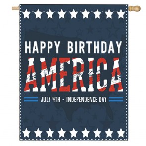 Happy Birthday American 4th of July Patriotic House Flag