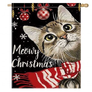 Cat Home Decorative Merry Christmas House Flag