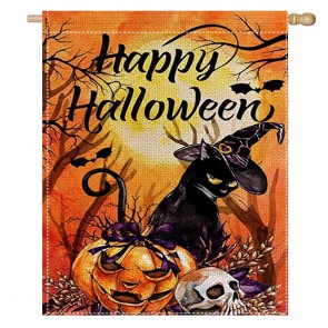 Magic Cat Skull Dusk Happy Halloween House Flag