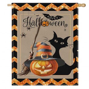 Pumpkin Lamp Halloween Black Cat House Flag