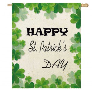 Happy St. Patrick's Day Four Leaf Clover House Flag