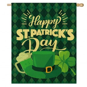 Happy St. Patrick's Day Green Hat House Flag