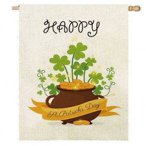 Happy St. Patrick's Day Day Four Leaf Clover House Flag